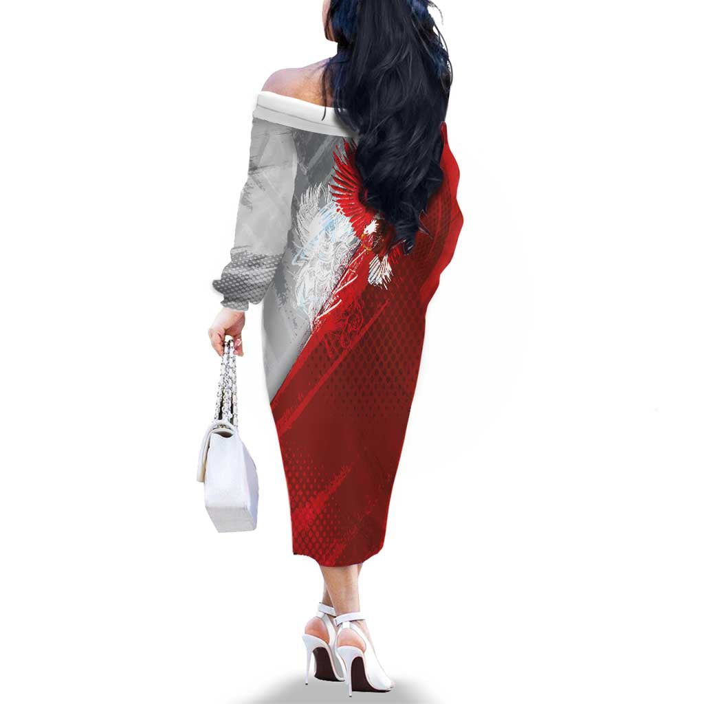 Poland Eagle and Winged Hussar Family Matching Off The Shoulder Long Sleeve Dress and Hawaiian Shirt Grunge Sporty Style