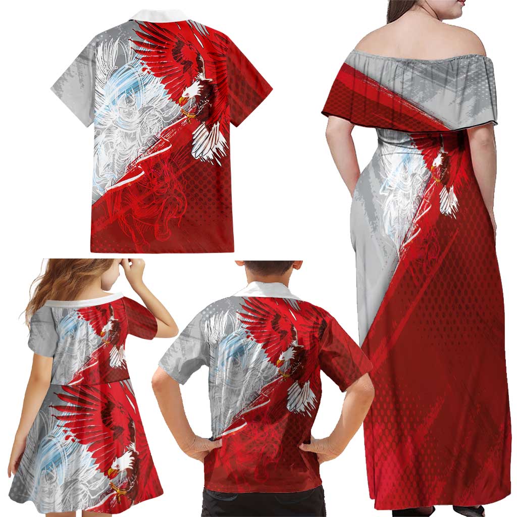 Poland Eagle and Winged Hussar Family Matching Off Shoulder Maxi Dress and Hawaiian Shirt Grunge Sporty Style