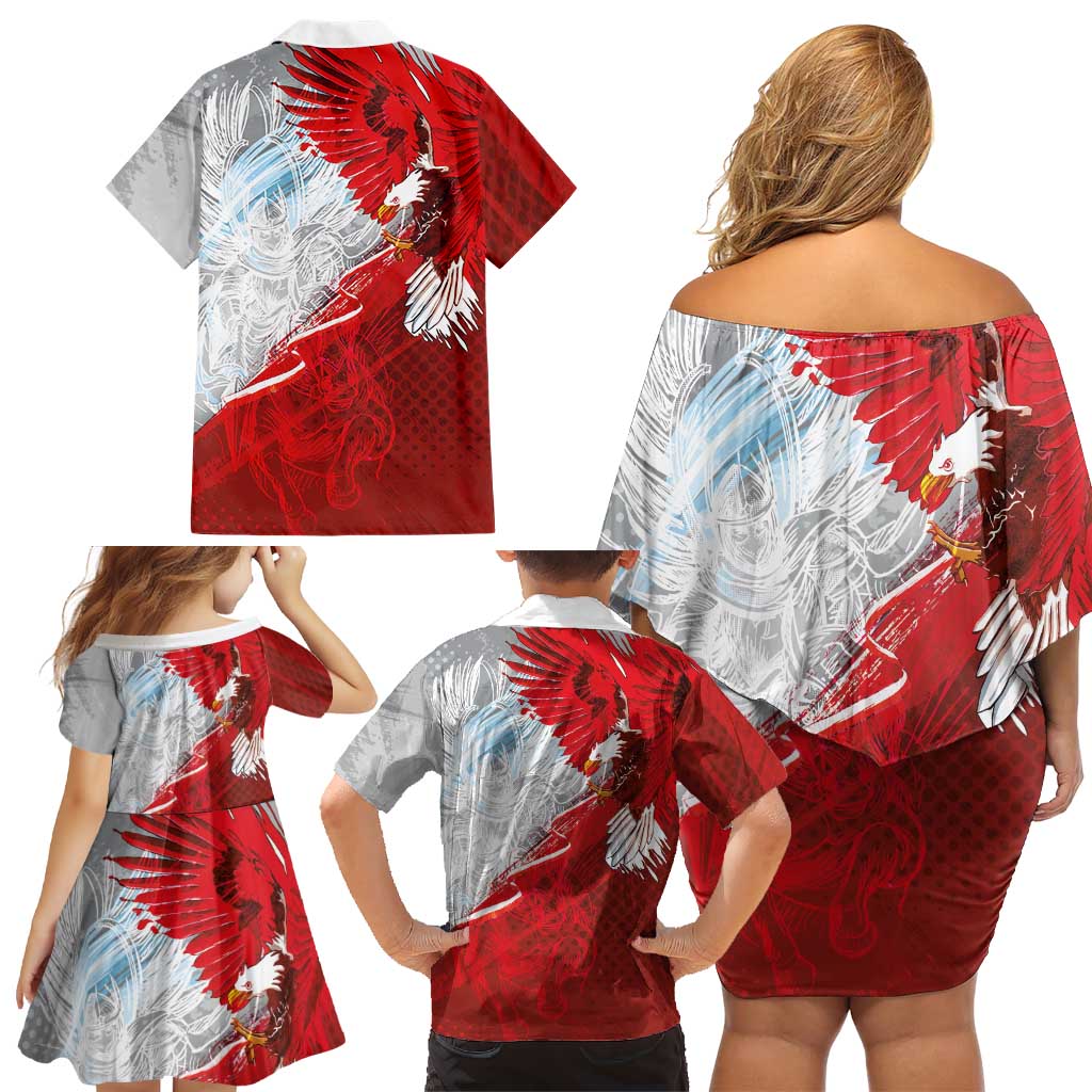 Poland Eagle and Winged Hussar Family Matching Off Shoulder Short Dress and Hawaiian Shirt Grunge Sporty Style