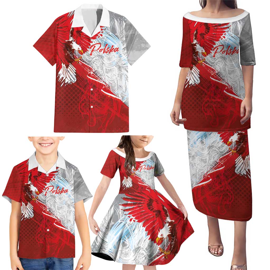 Poland Eagle and Winged Hussar Family Matching Puletasi and Hawaiian Shirt Grunge Sporty Style