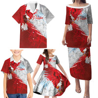 Poland Eagle and Winged Hussar Family Matching Puletasi and Hawaiian Shirt Grunge Sporty Style