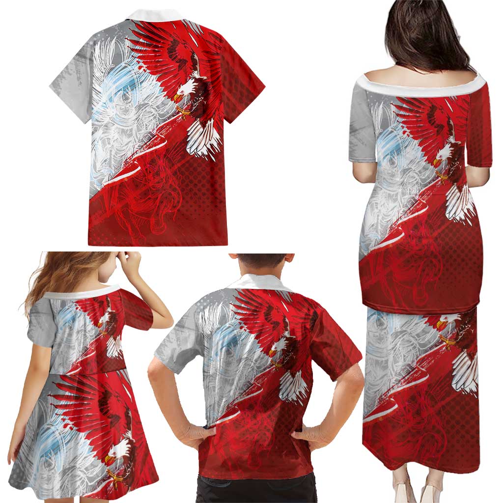 Poland Eagle and Winged Hussar Family Matching Puletasi and Hawaiian Shirt Grunge Sporty Style