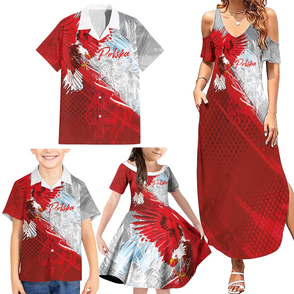 Poland Eagle and Winged Hussar Family Matching Summer Maxi Dress and Hawaiian Shirt Grunge Sporty Style