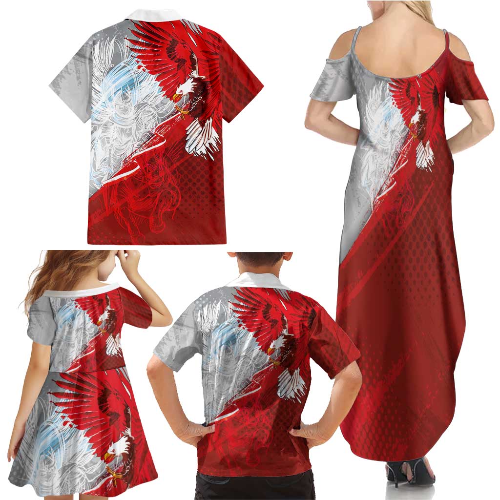 Poland Eagle and Winged Hussar Family Matching Summer Maxi Dress and Hawaiian Shirt Grunge Sporty Style
