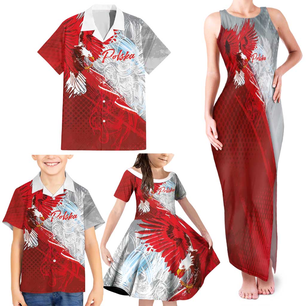 Poland Eagle and Winged Hussar Family Matching Tank Maxi Dress and Hawaiian Shirt Grunge Sporty Style