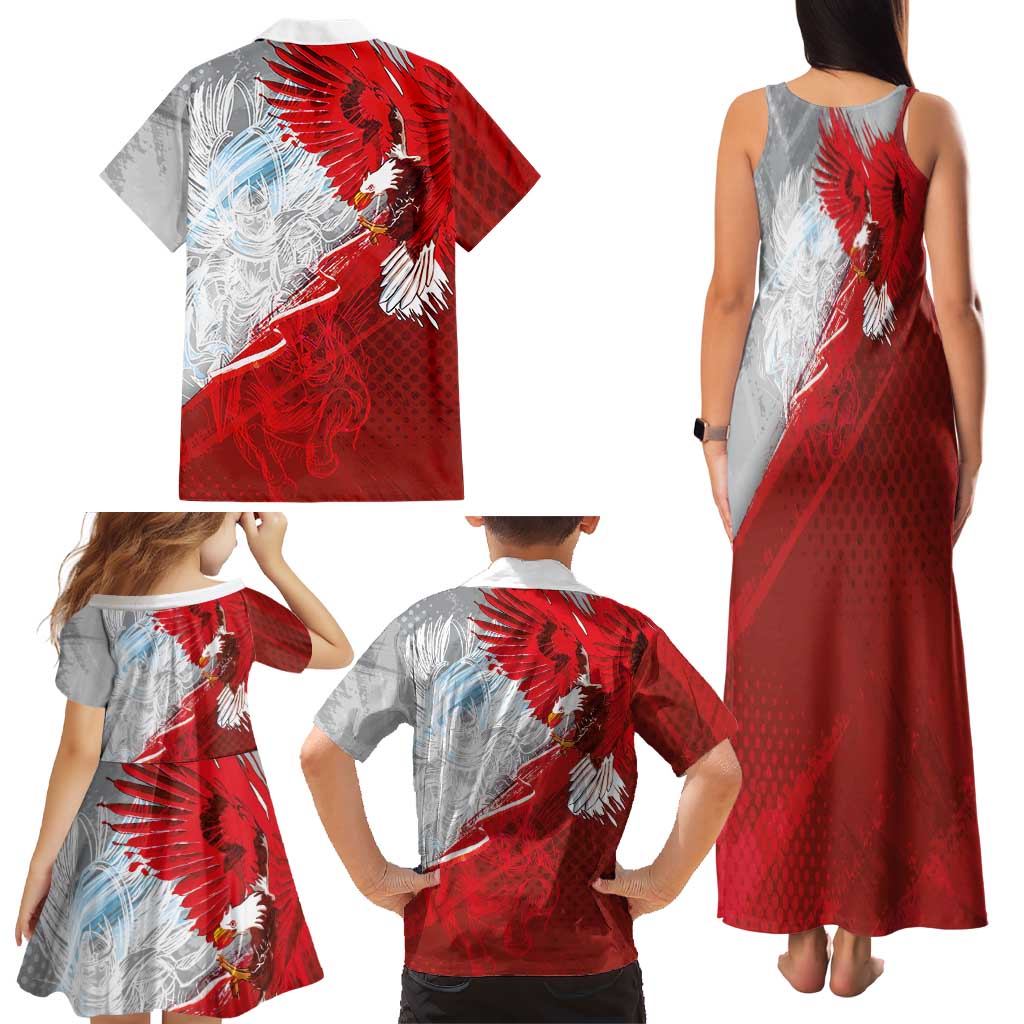 Poland Eagle and Winged Hussar Family Matching Tank Maxi Dress and Hawaiian Shirt Grunge Sporty Style