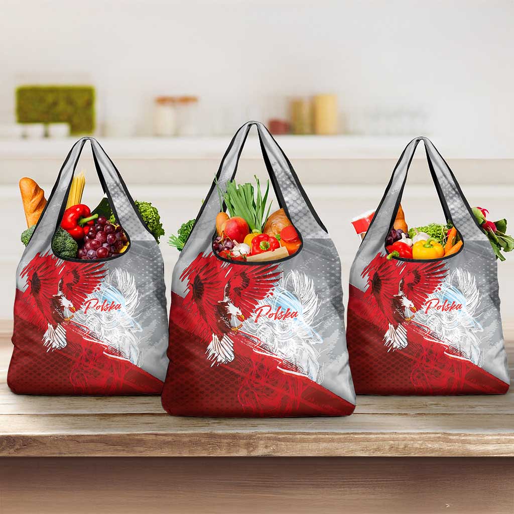 Poland Eagle and Winged Hussar Grocery Bag Grunge Sporty Style