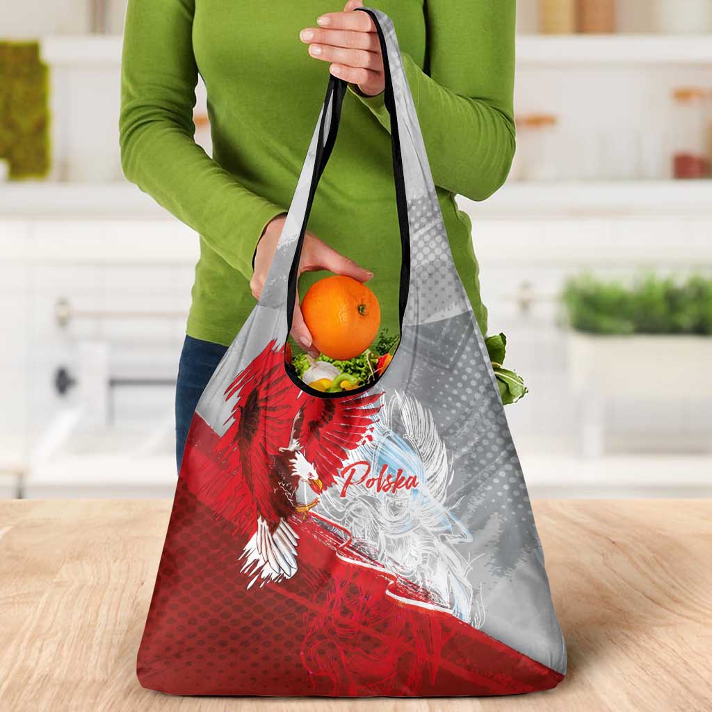 Poland Eagle and Winged Hussar Grocery Bag Grunge Sporty Style