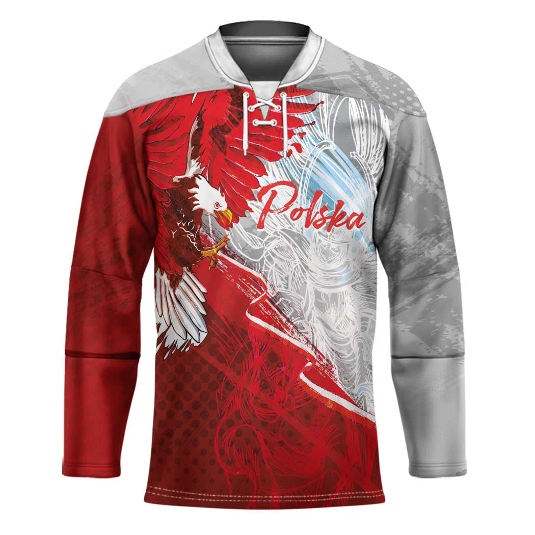 Poland Eagle and Winged Hussar Hockey Jersey Grunge Sporty Style