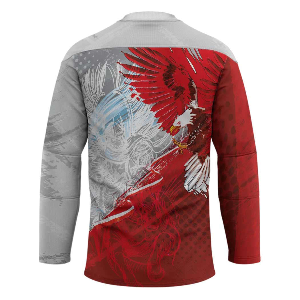Poland Eagle and Winged Hussar Hockey Jersey Grunge Sporty Style