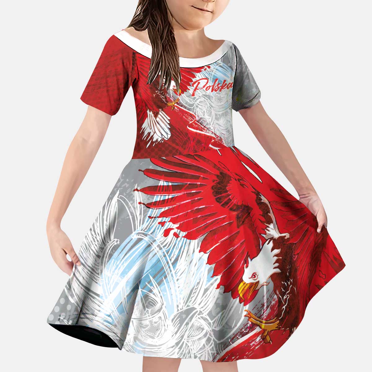 Poland Eagle and Winged Hussar Kid Short Sleeve Dress Grunge Sporty Style
