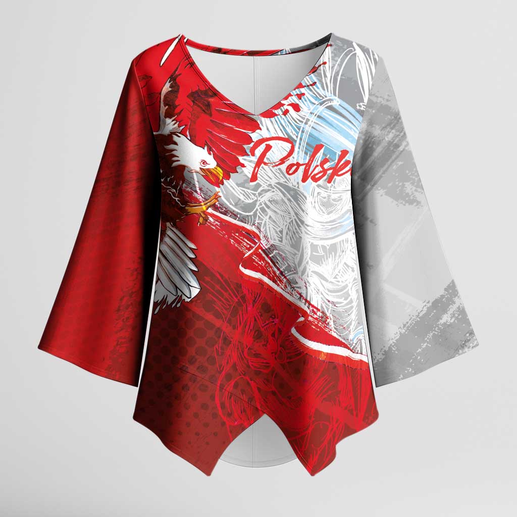 Poland Eagle and Winged Hussar Kimono Sleeve Blouse Grunge Sporty Style