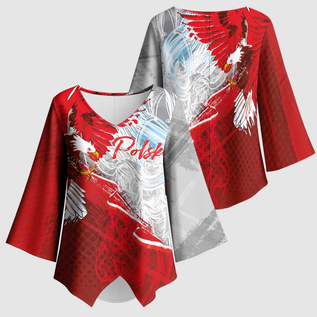 Poland Eagle and Winged Hussar Kimono Sleeve Blouse Grunge Sporty Style