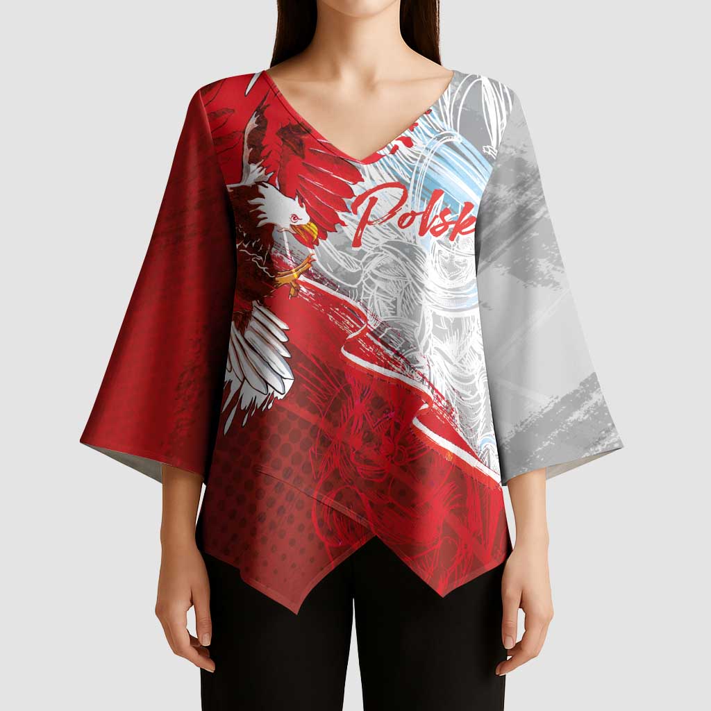 Poland Eagle and Winged Hussar Kimono Sleeve Blouse Grunge Sporty Style