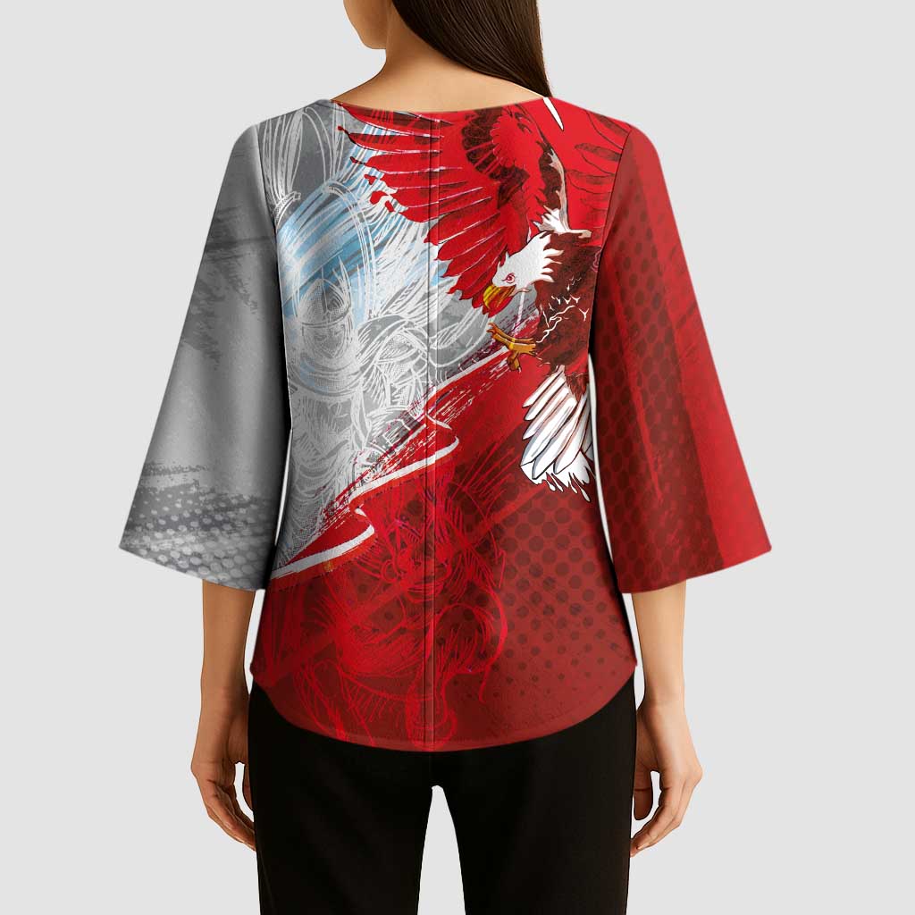 Poland Eagle and Winged Hussar Kimono Sleeve Blouse Grunge Sporty Style
