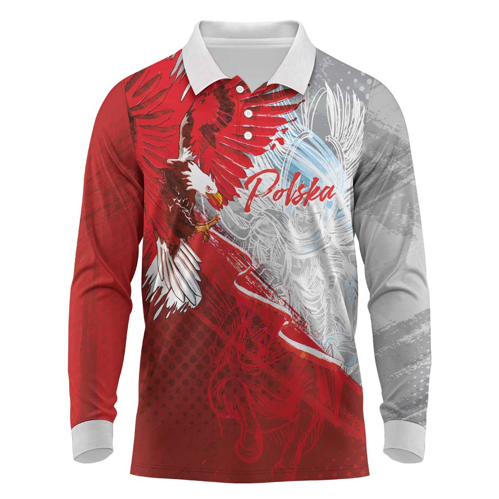 Poland Eagle and Winged Hussar Long Sleeve Polo Shirt Grunge Sporty Style