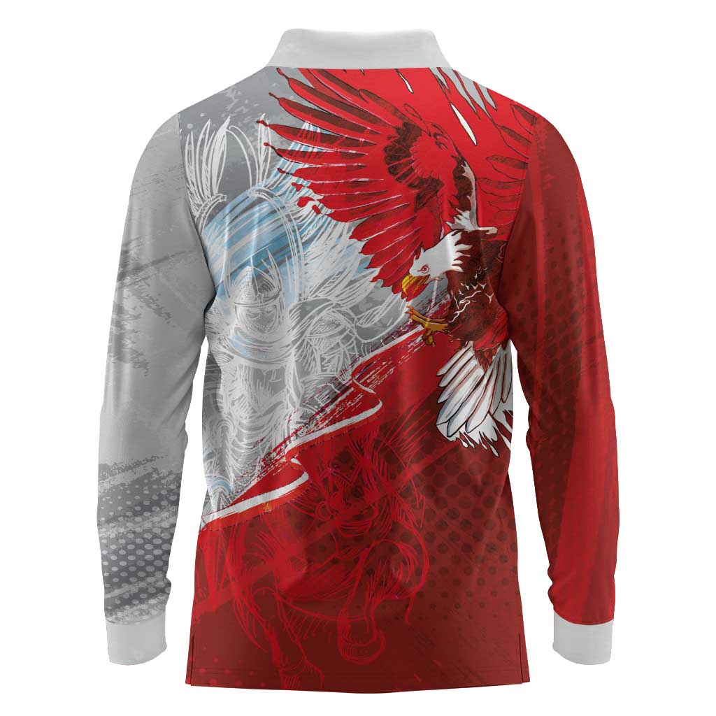 Poland Eagle and Winged Hussar Long Sleeve Polo Shirt Grunge Sporty Style
