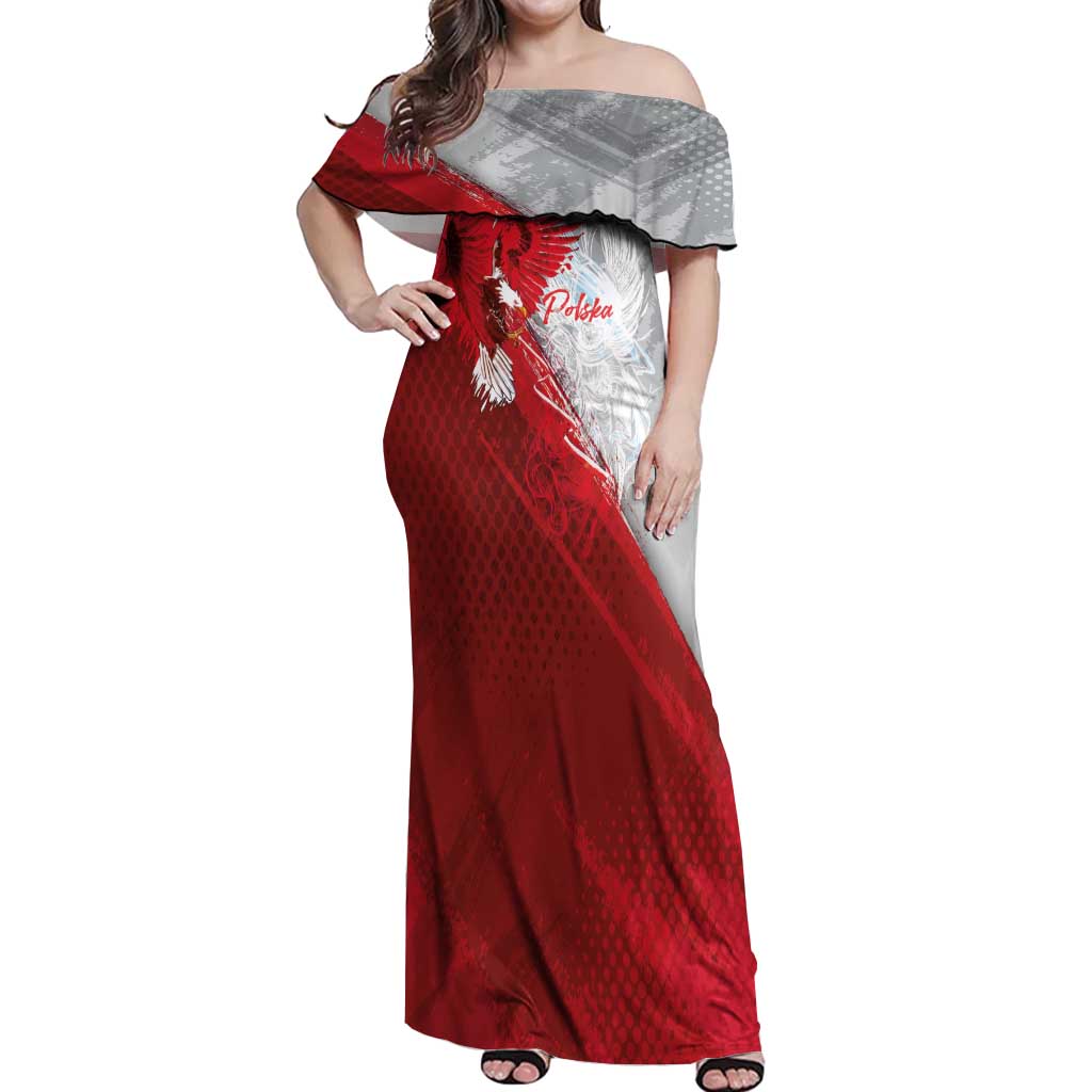 Poland Eagle and Winged Hussar Off Shoulder Maxi Dress Grunge Sporty Style