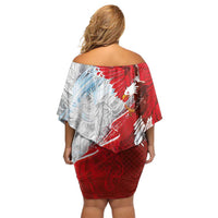 Poland Eagle and Winged Hussar Off Shoulder Short Dress Grunge Sporty Style