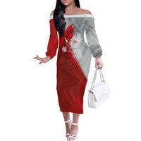 Poland Eagle and Winged Hussar Off The Shoulder Long Sleeve Dress Grunge Sporty Style