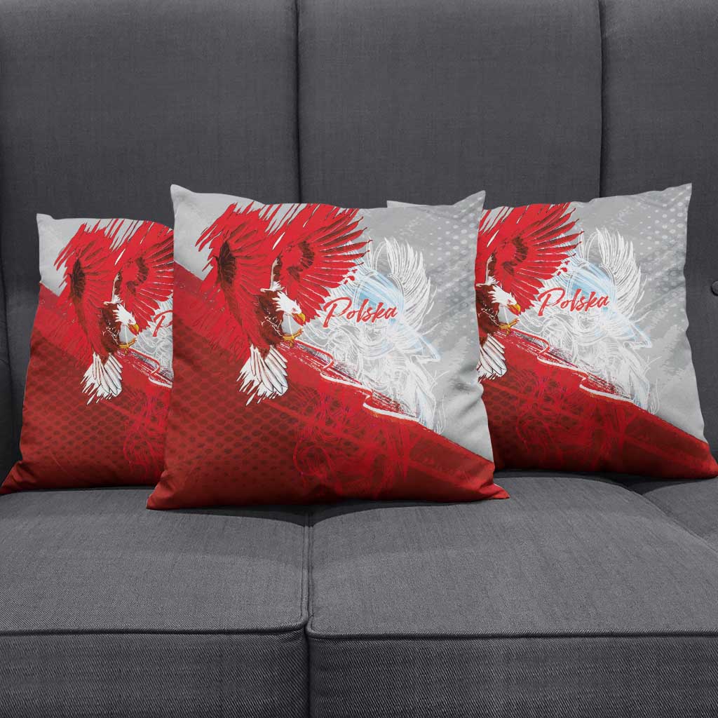 Poland Eagle and Winged Hussar Pillow Cover Grunge Sporty Style