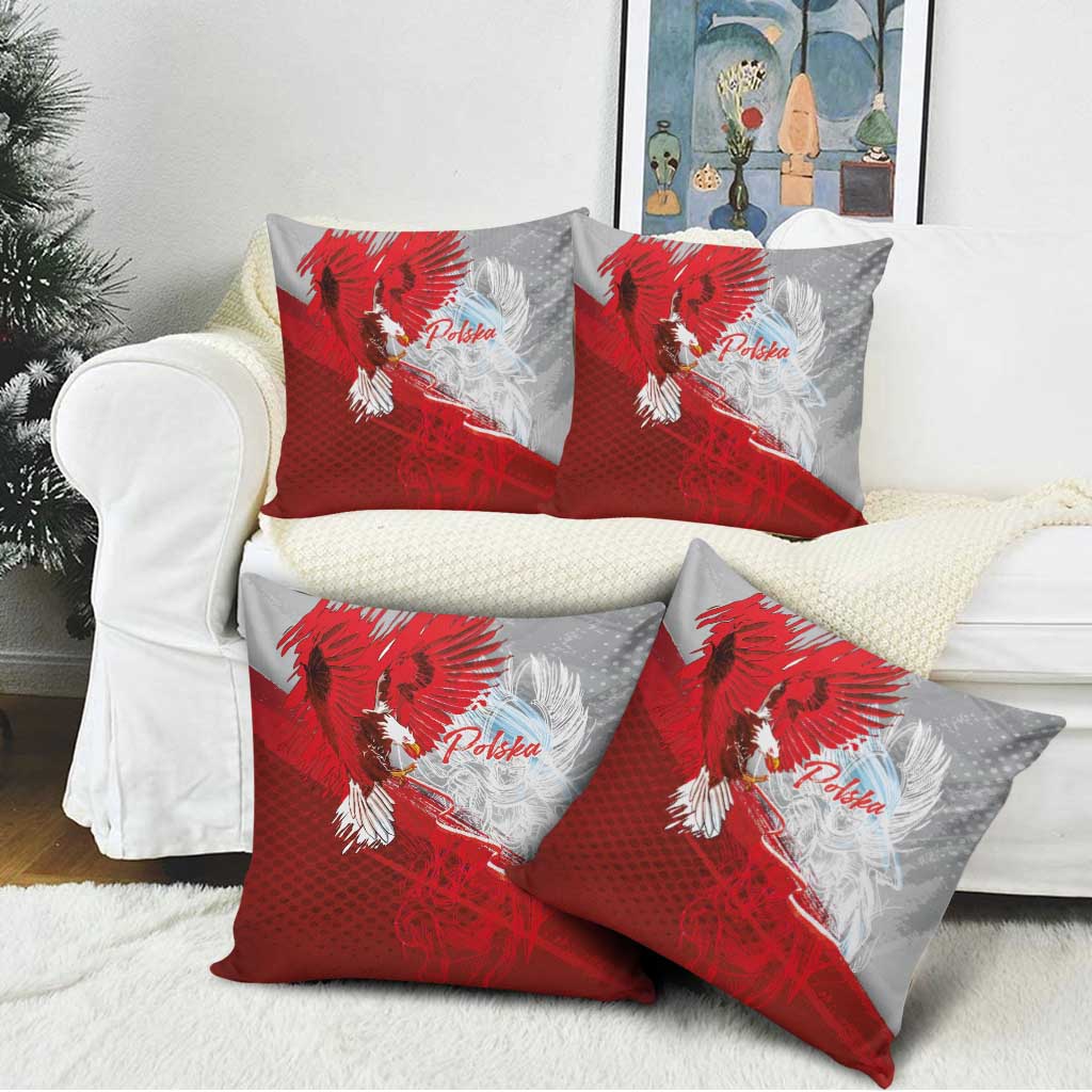 Poland Eagle and Winged Hussar Pillow Cover Grunge Sporty Style