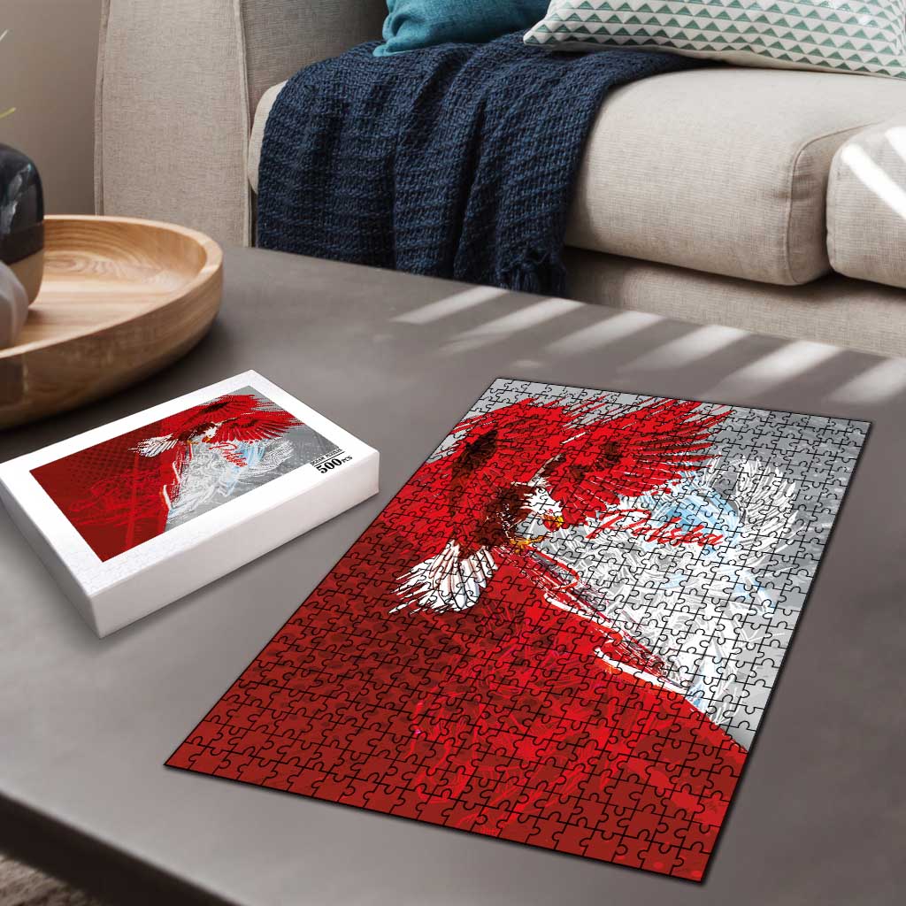 Poland Eagle and Winged Hussar Puzzle Grunge Sporty Style