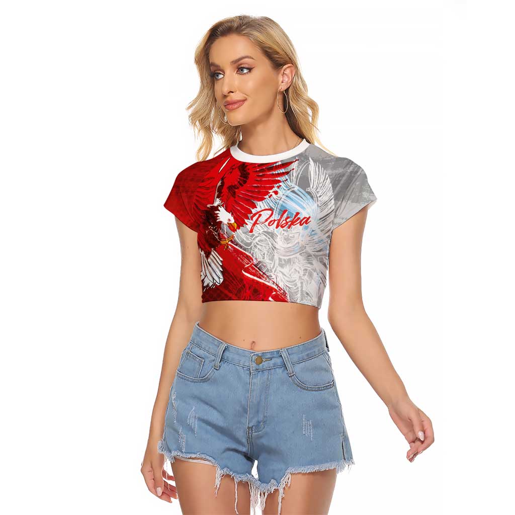 Poland Eagle and Winged Hussar Raglan Cropped T Shirt Grunge Sporty Style