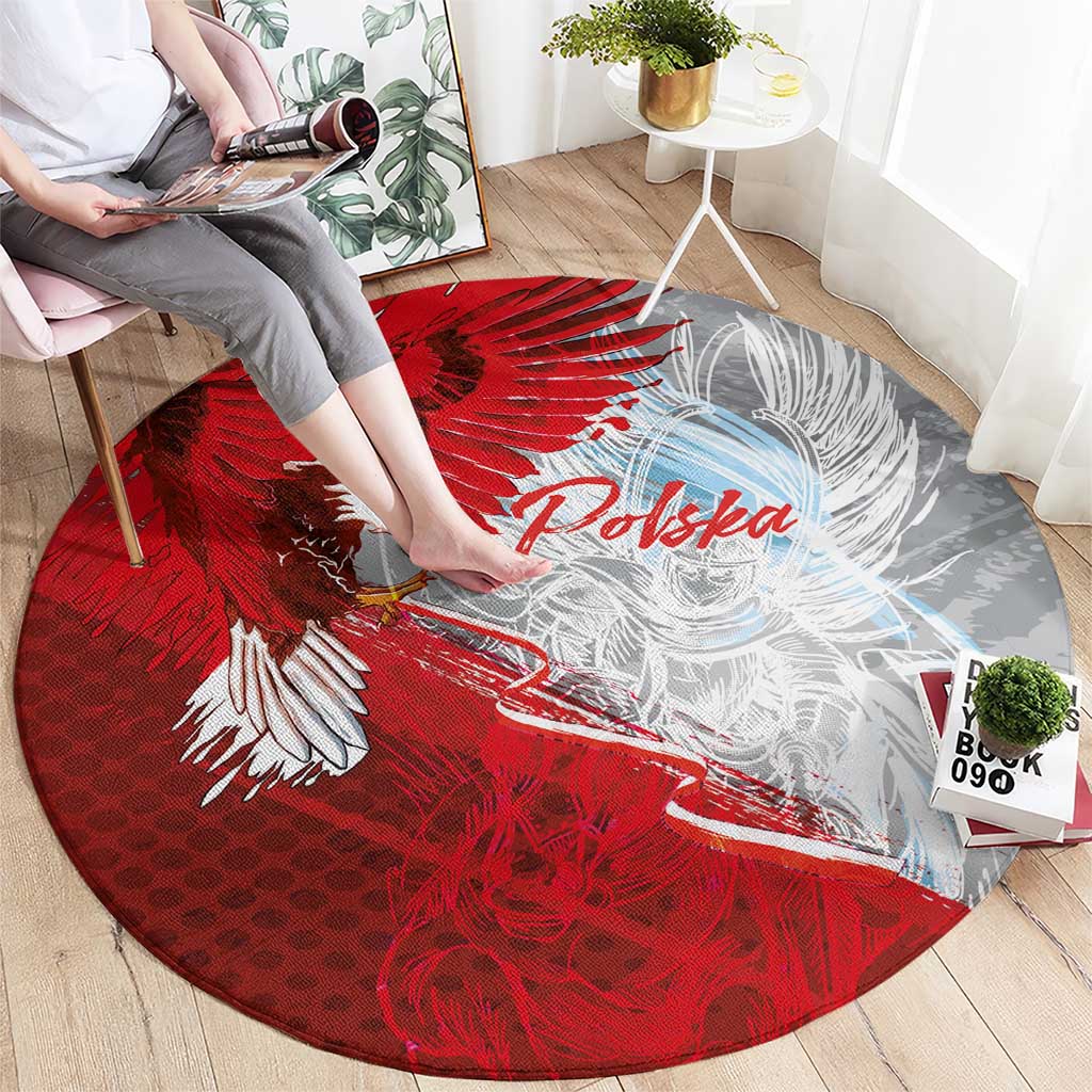 Poland Eagle and Winged Hussar Round Carpet Grunge Sporty Style
