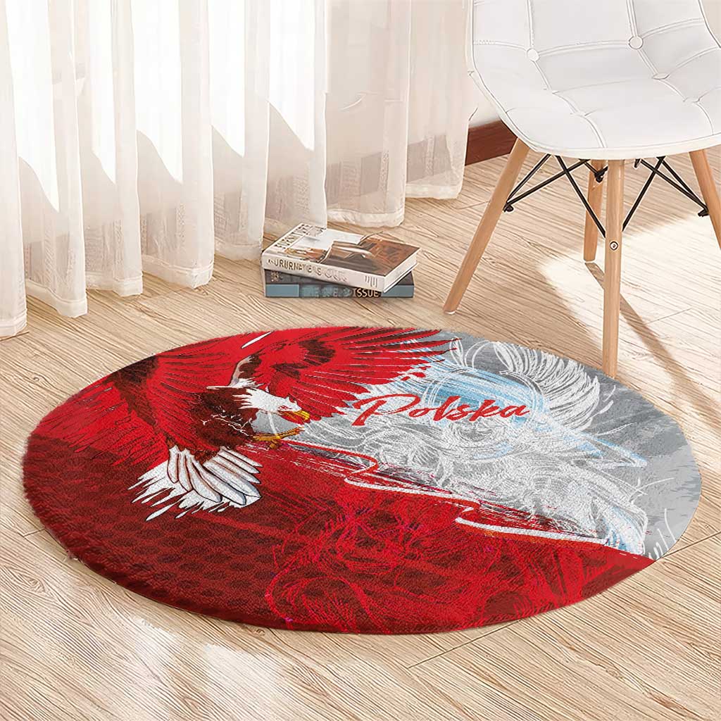 Poland Eagle and Winged Hussar Round Carpet Grunge Sporty Style