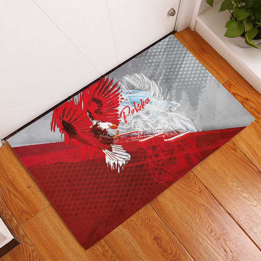 Poland Eagle and Winged Hussar Rubber Doormat Grunge Sporty Style