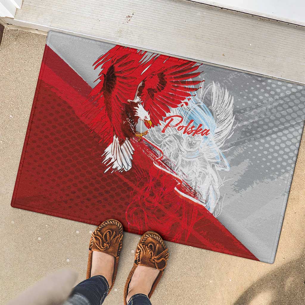 Poland Eagle and Winged Hussar Rubber Doormat Grunge Sporty Style