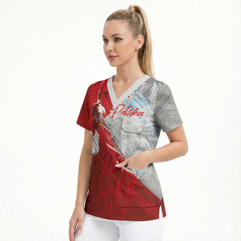 Poland Eagle and Winged Hussar Scrub Top Grunge Sporty Style
