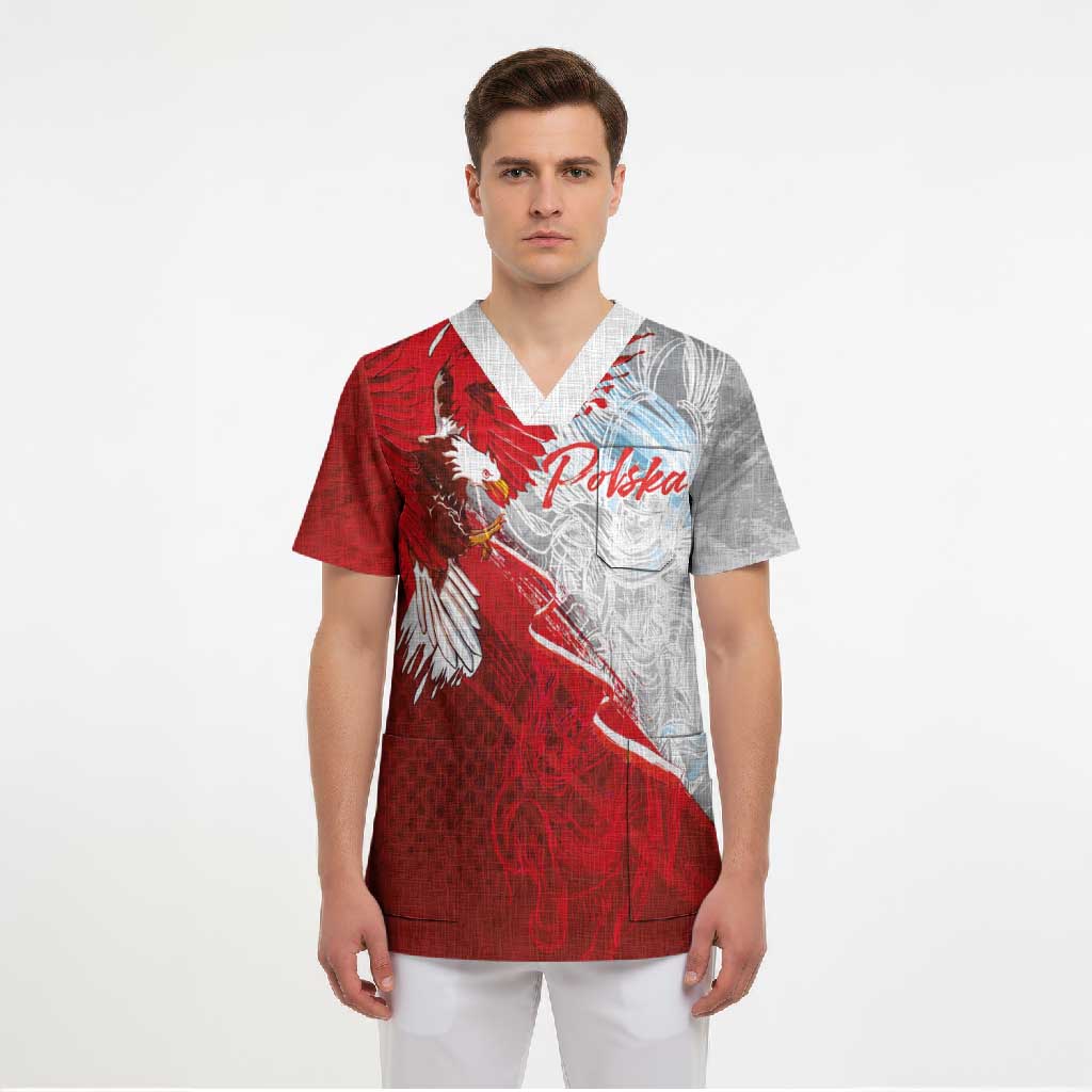 Poland Eagle and Winged Hussar Scrub Top Grunge Sporty Style