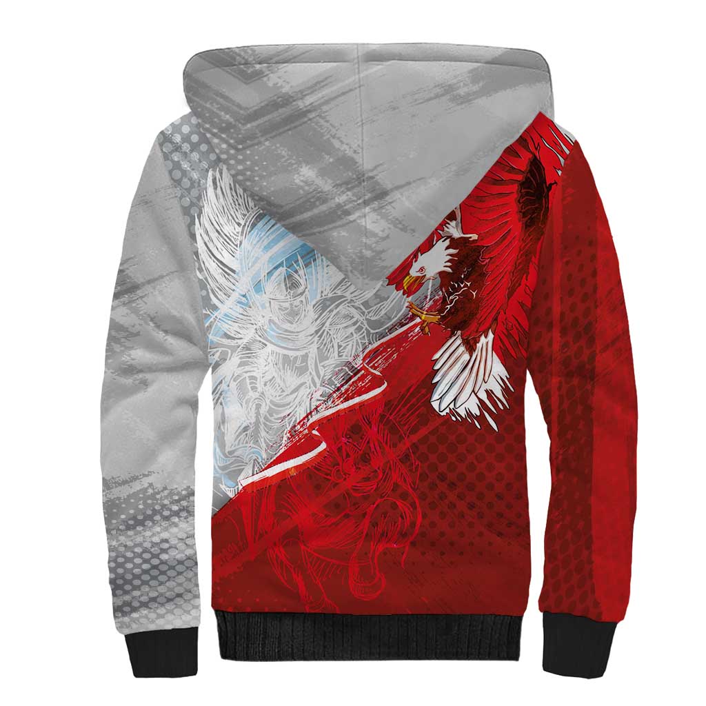 Poland Eagle and Winged Hussar Sherpa Hoodie Grunge Sporty Style