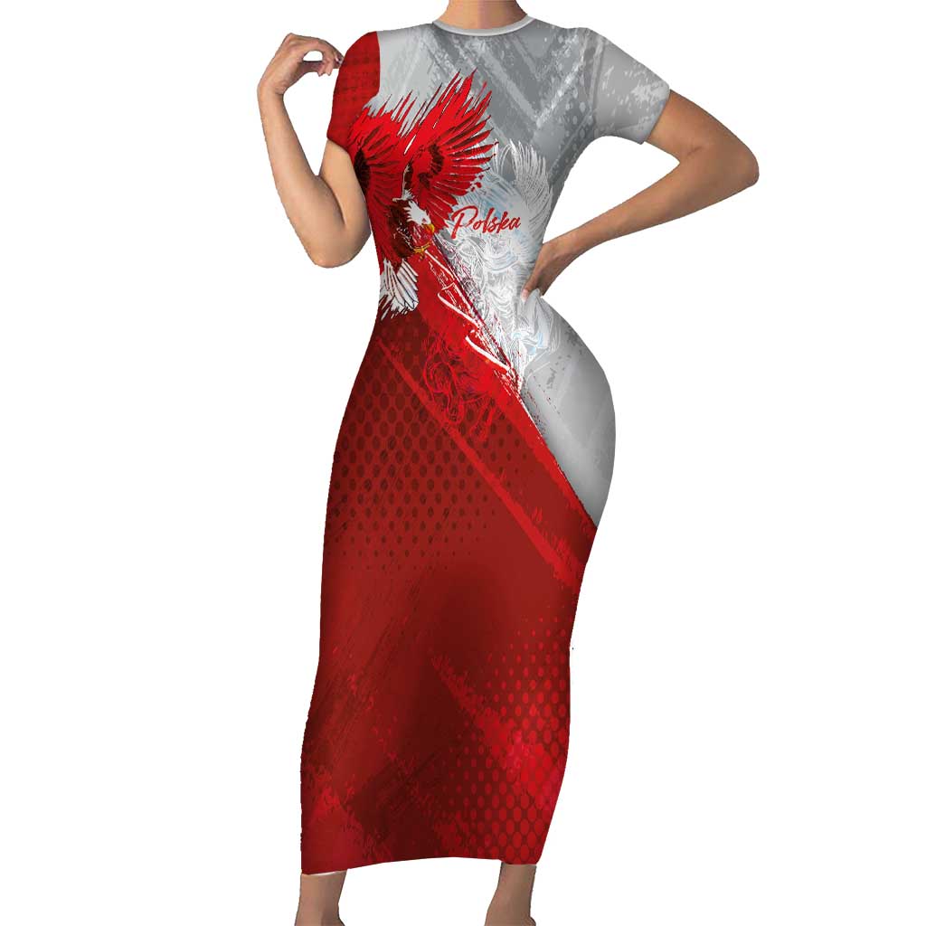 Poland Eagle and Winged Hussar Short Sleeve Bodycon Dress Grunge Sporty Style