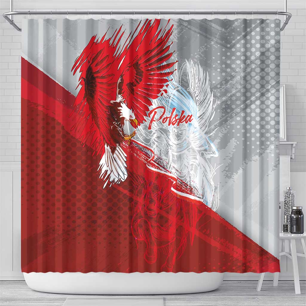 Poland Eagle and Winged Hussar Shower Curtain Grunge Sporty Style