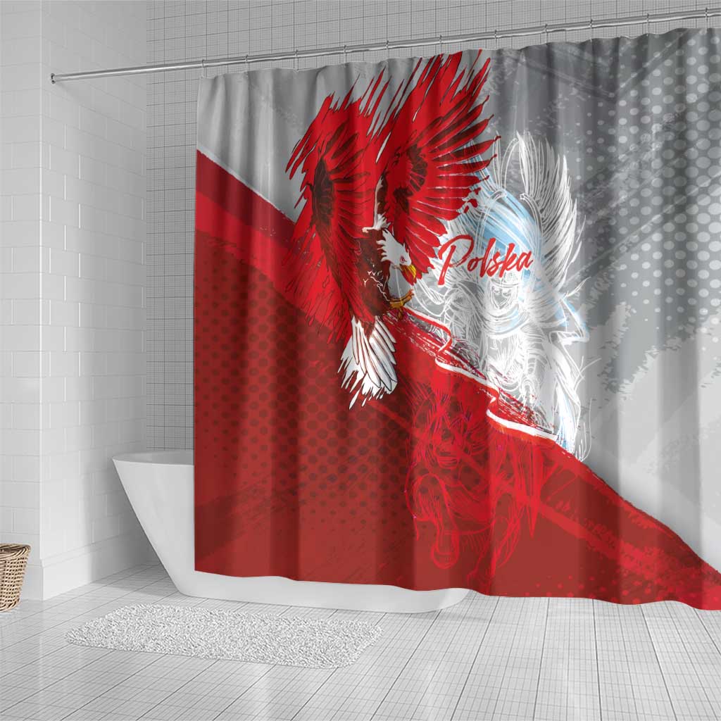 Poland Eagle and Winged Hussar Shower Curtain Grunge Sporty Style