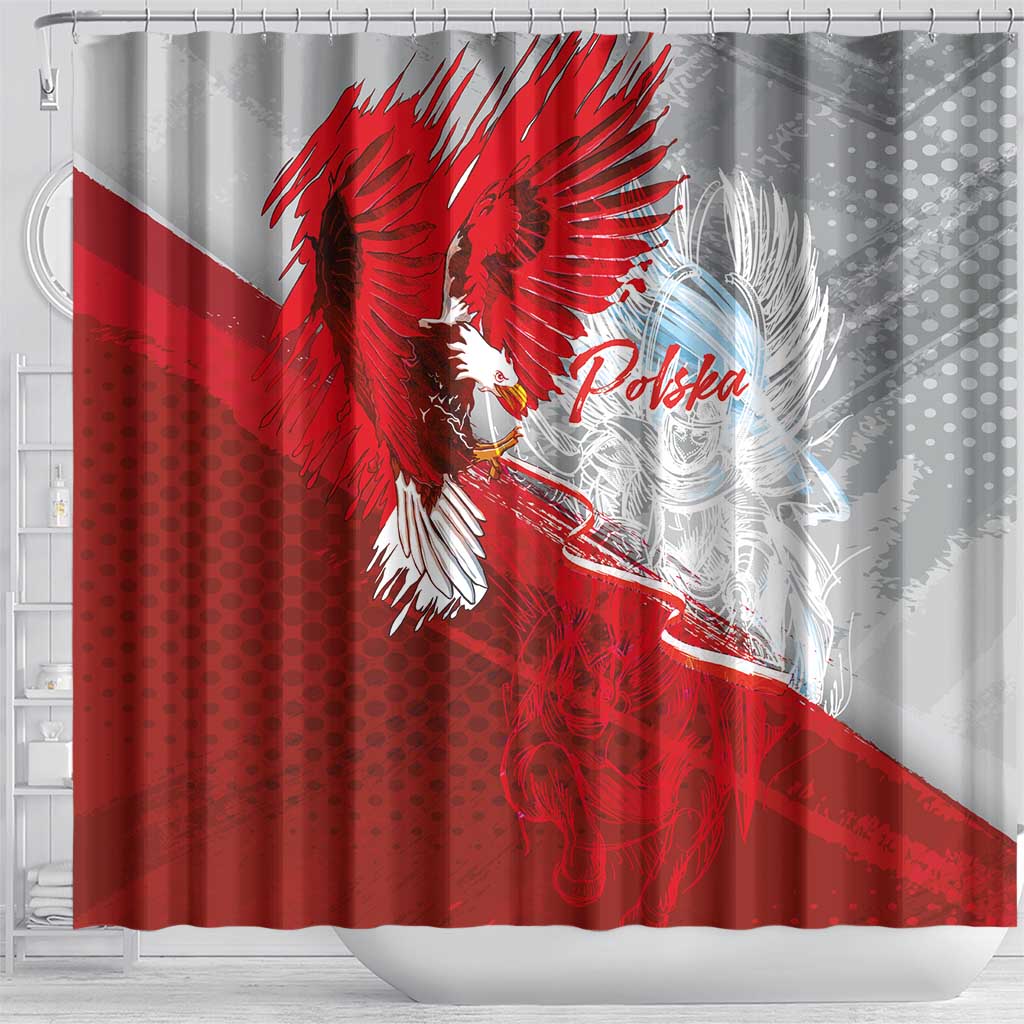 Poland Eagle and Winged Hussar Shower Curtain Grunge Sporty Style