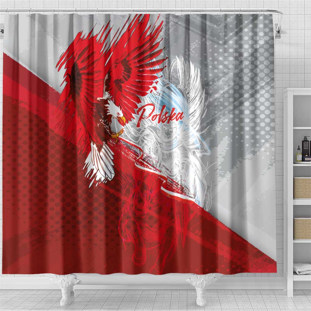 Poland Eagle and Winged Hussar Shower Curtain Grunge Sporty Style