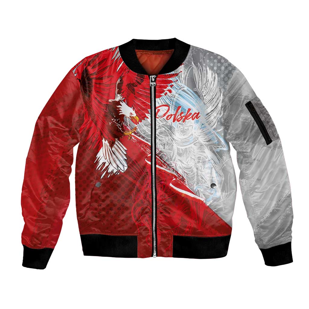 Poland Eagle and Winged Hussar Sleeve Zip Bomber Jacket Grunge Sporty Style