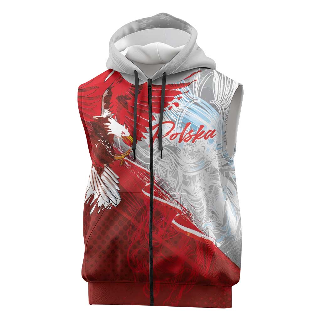 Poland Eagle and Winged Hussar Sleeveless Zip Hoodie Grunge Sporty Style