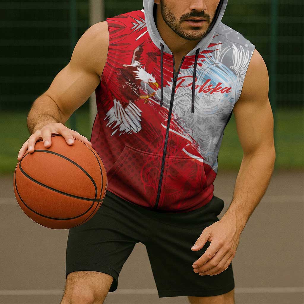 Poland Eagle and Winged Hussar Sleeveless Zip Hoodie Grunge Sporty Style