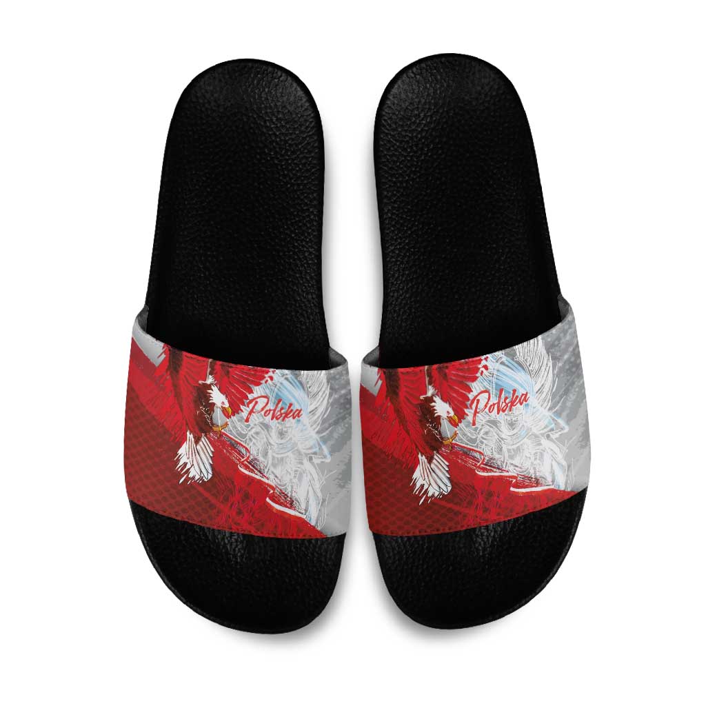 Poland Eagle and Winged Hussar Slide Sandals Grunge Sporty Style