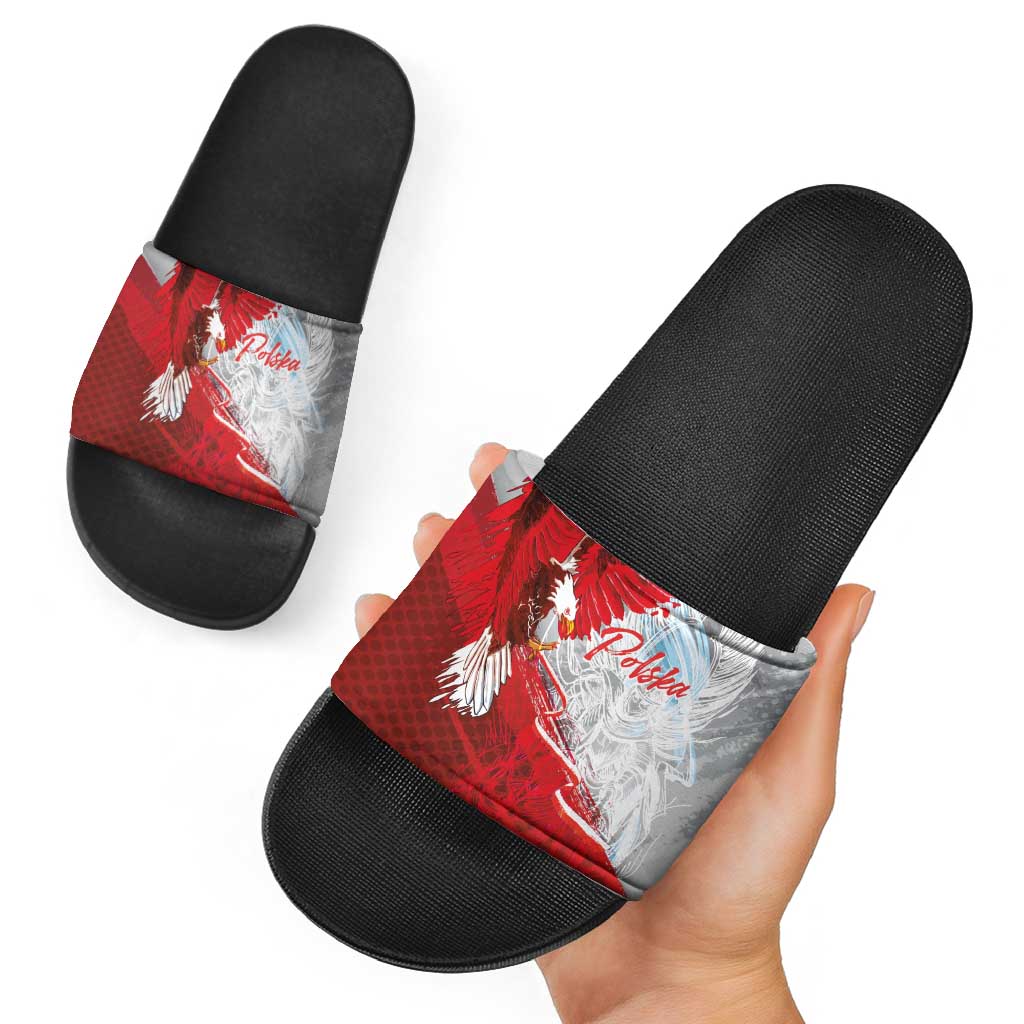 Poland Eagle and Winged Hussar Slide Sandals Grunge Sporty Style