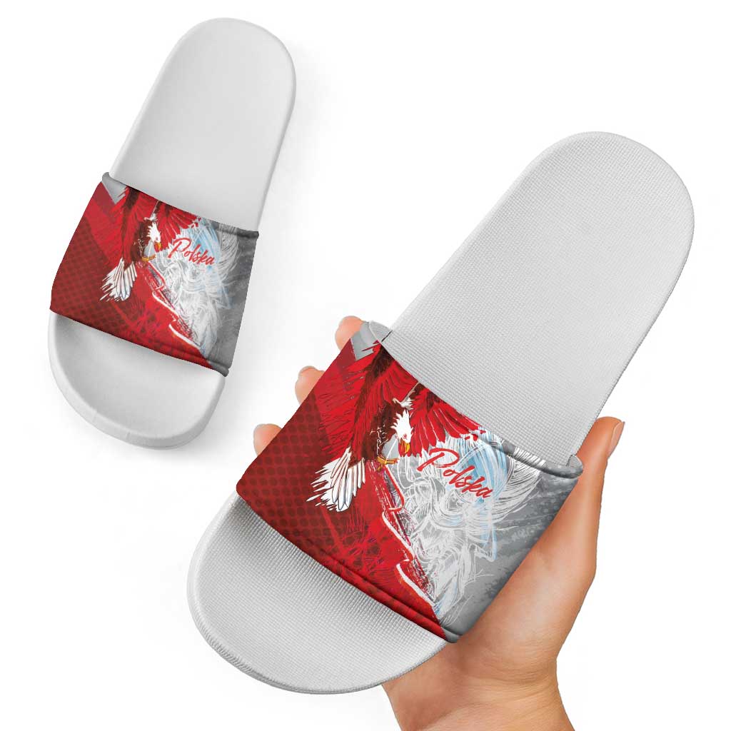 Poland Eagle and Winged Hussar Slide Sandals Grunge Sporty Style