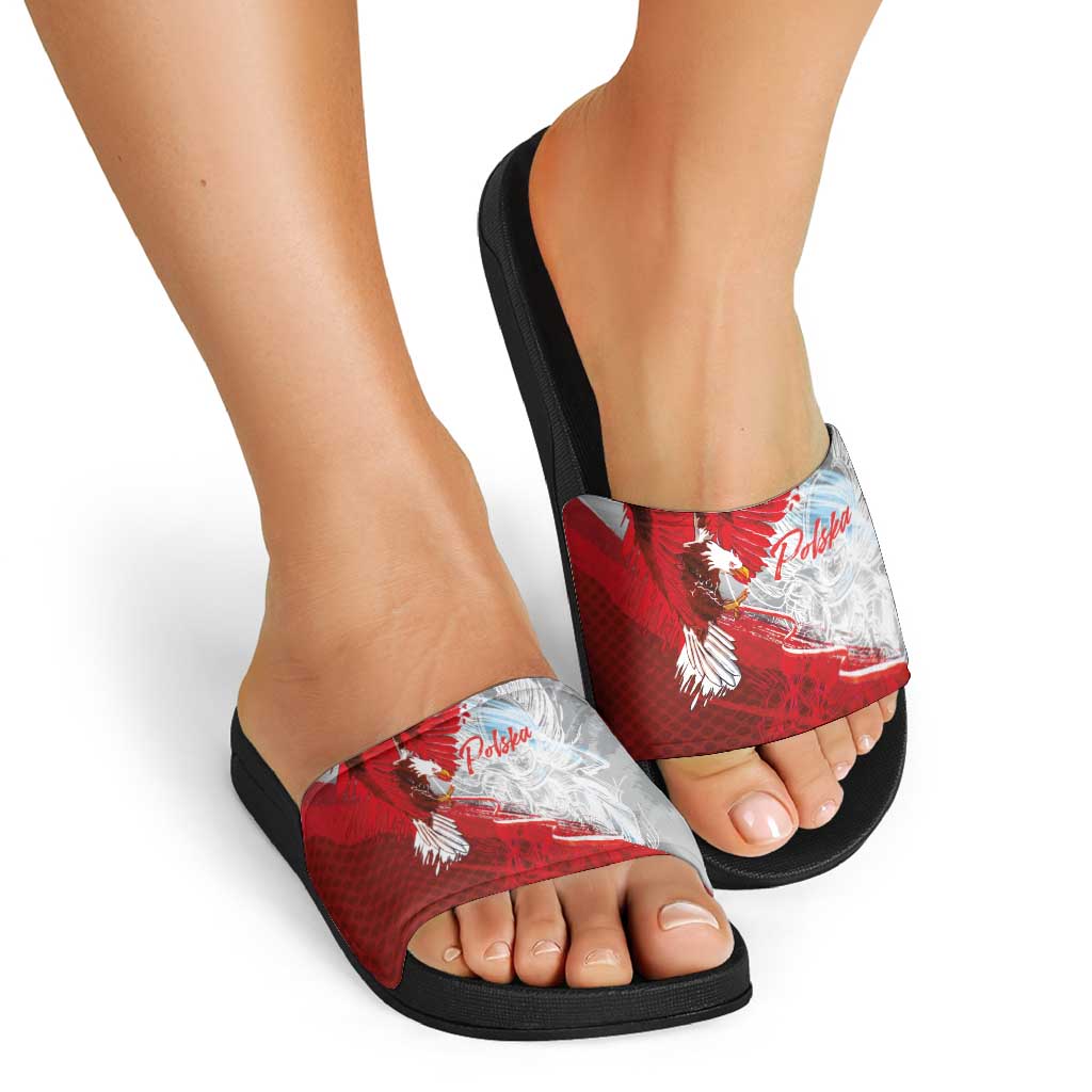 Poland Eagle and Winged Hussar Slide Sandals Grunge Sporty Style