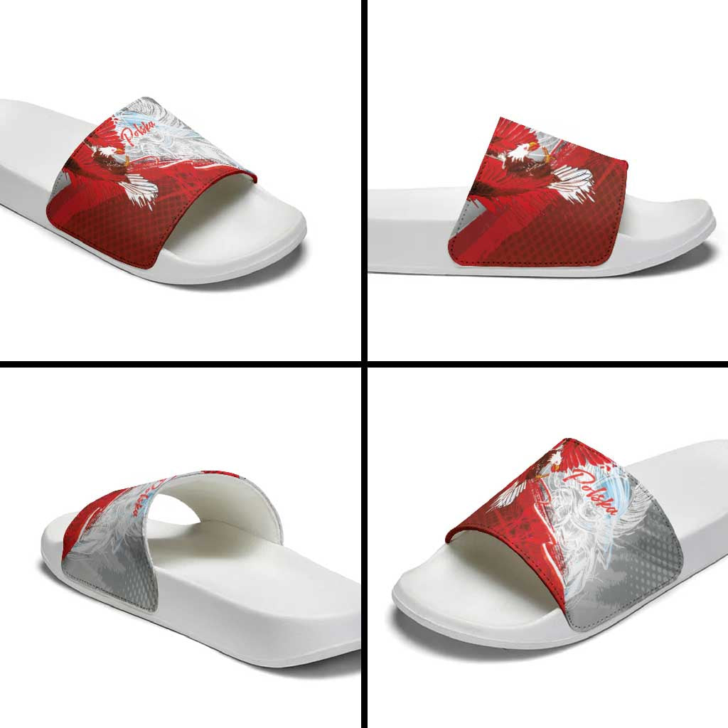 Poland Eagle and Winged Hussar Slide Sandals Grunge Sporty Style