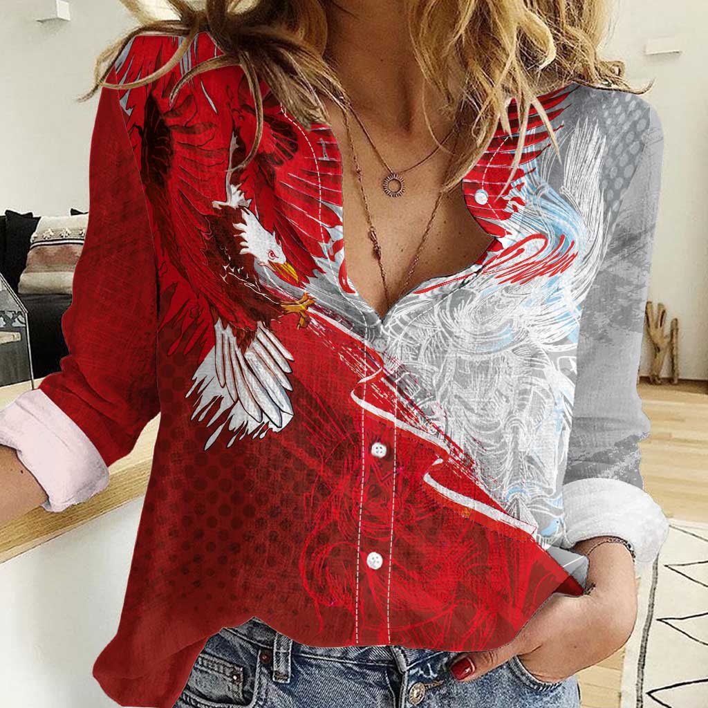 Poland Eagle and Winged Hussar Women Casual Shirt Grunge Sporty Style