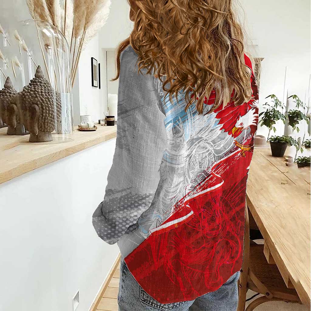 Poland Eagle and Winged Hussar Women Casual Shirt Grunge Sporty Style